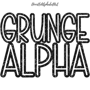 Black and White Center Line Grunge Doodle Alphabet Letters PNG, Handwritten Clipart, Digital Downloads for Crafting and sublimation designs