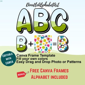 Retro Block Shadow Alphabet Canva Frames: Drag & Drop Template (Digital Download)