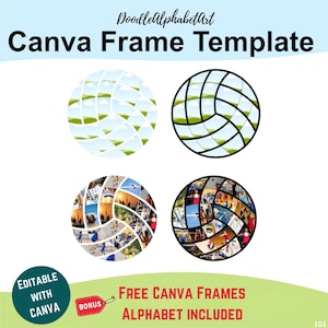 Volleyball Canva Frame, Sport Photo Collage Easy Drag and Drop Photo, Patterns or fill your own colors Editable Element Canva Frame Template