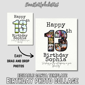13th Birthday Photo Collage Canva Frame Template, Easy Drag And Drop Photos, Editable Frames and texts, Digital Download