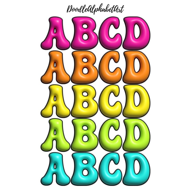 Vibrant Bright Inflated Groovy Alphabet PNG Bundle, Retro 3D Letters ...