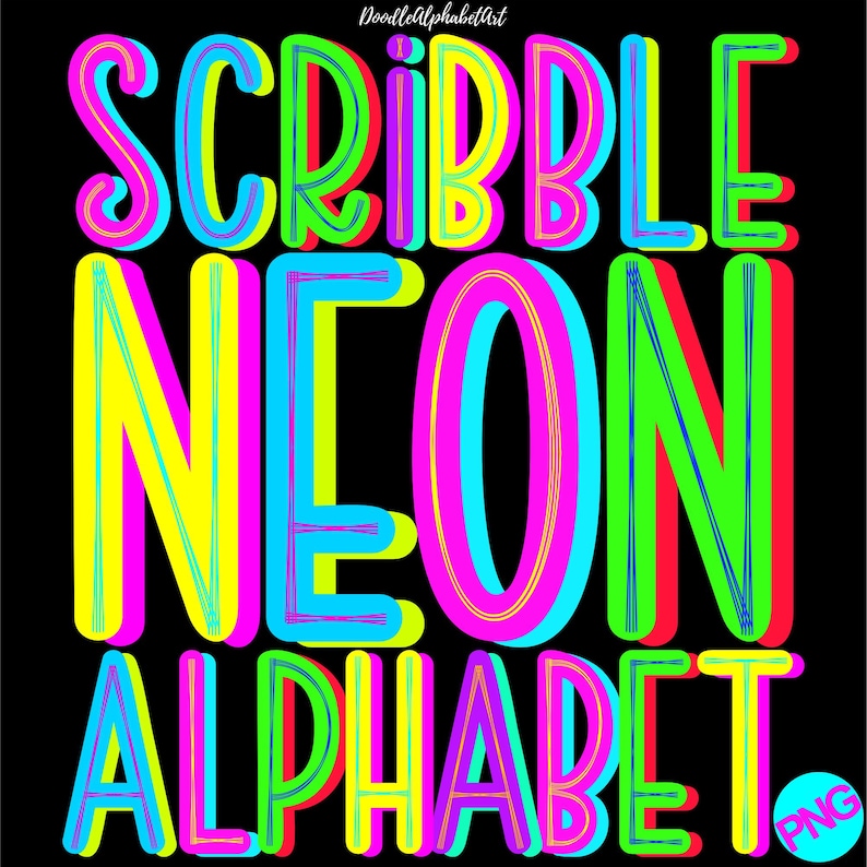 Funky Neon Scribble Doodle Font png diy crafts