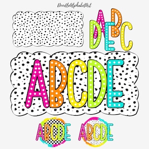 Polka Dot Alphabet PNG & Dalmatian backgrounds, Vibrant Bright Color Palette, 5 AlphaPacks, 18 Dalmatian Backgrounds PNG, Digital Download