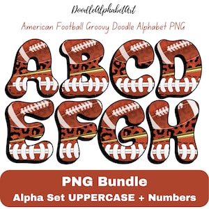 American Football Doodle Alphabet PNG Bundle, Half Leopard Groovy Letters PNG, Hand-Drawn Block Shadow Lettering PNG, Sublimation & Crafts