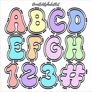 Groovy Lines Font PNG, Dots Doodle Alphabet PNG Bundle, Pastel Color Palette, 8 Handwritten Alpha Sets, Digital Downloads Easter crafting