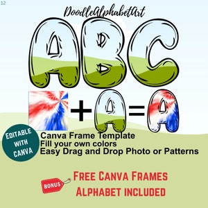 Canva Frames Doodle Bubble Alphabet Letters Font, Curve Wave Line, underline, Line Art, Digital Download Hand-made Canva Template Letters