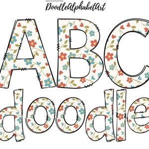 Colorful Floral Alphabet letters PNG, Hand Drawn Spring Floral & Roses Floral Doodle Alphabet for Sublimation printing or DIY projects
