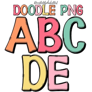 Teacher Color Alphabet Doodle Font PNG Set, 5 Colorful AlphaPacks, Back-to-School Teachers Letters PNG for DIY Projects, sublimation designs