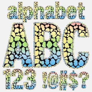 Colorful Leopard Digital Alphabet Letters And Numbers Sublimation Clipart PNG