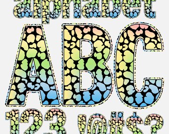 Colorful Leopard Digital Alphabet Letters And Numbers Sublimation Clipart PNG