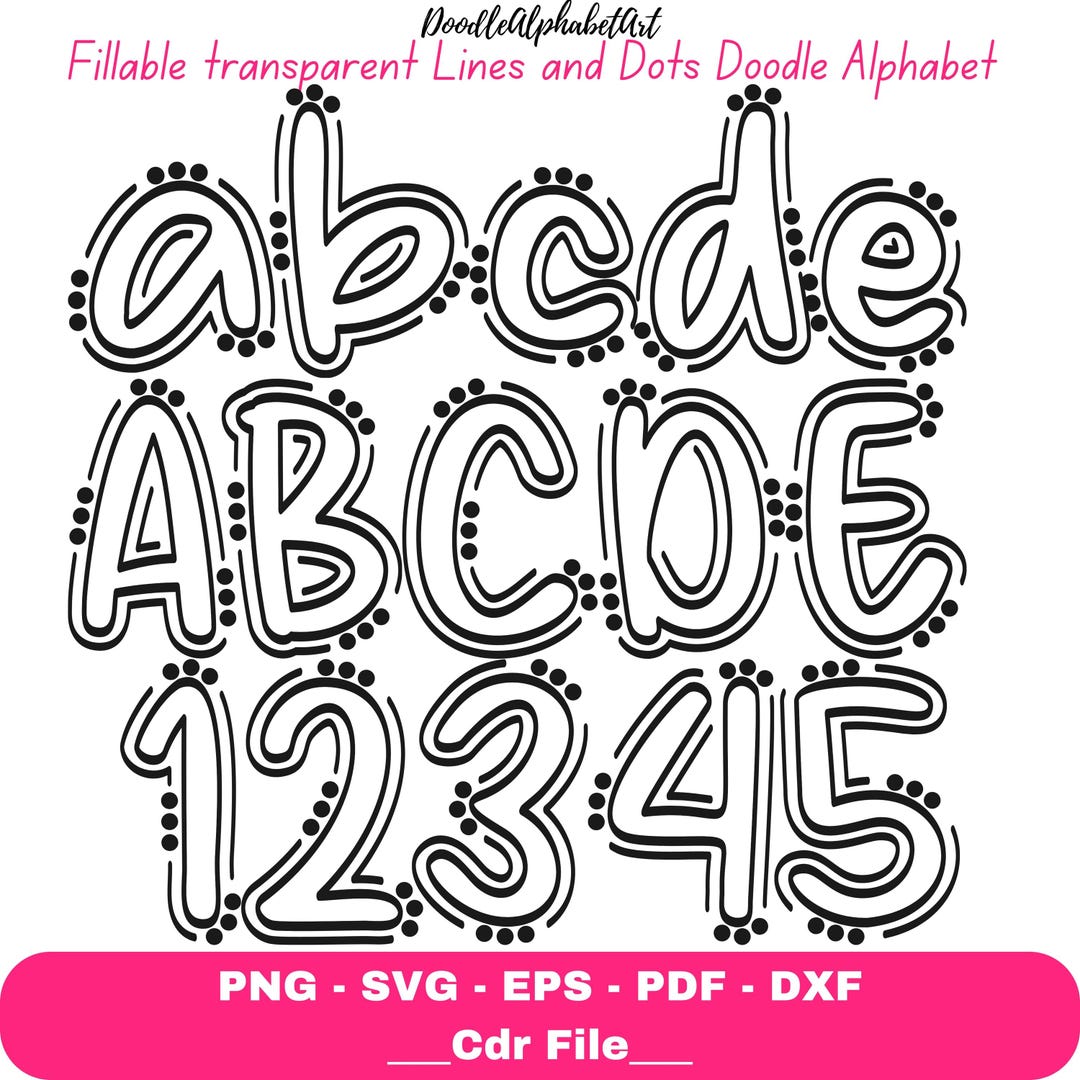 Blank Doodle Dots and Lines Alphabet Bundle PNG SVG PDF Eps Dxf +