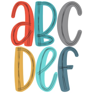 Boho Scribble Alphabet PNG Bundle: Retro Doodle Letters (Digital Download)