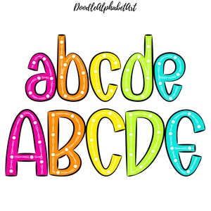 Scribble & Dots centerline Alphabet Letters PNG Bundle, Bright Colors, 5 Alpha Sets, Handwritten Dots Alphabet PNG, Digital Sublimation