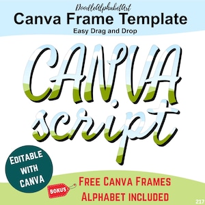 Canva Frames Letters, Outline Script Alphabet with Block Shadow, Editable Doodle Fonts for Canva, Casual Handwritten Typeface, Drag and Drop