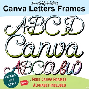 Canva Frame Alphabet, Mono Weight Script Font, Block Shadow, Easy Drag and Drop Photo or Patterns, Fill your own Colors Digital Downloads
