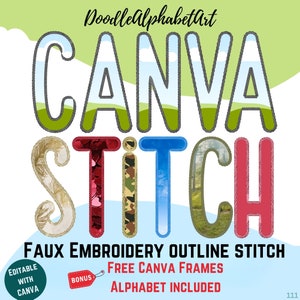 Canva Frame Letters: Faux Embroidery Doodle Alphabet (Digital Download)