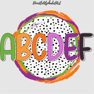 Spooky Halloween Doodle Dots Letters PNG Bundle with Dalmatian Spots Drop Shadow, 6 Alpha Sets, Digital Downloads Handwritten Dots Alpha PNG