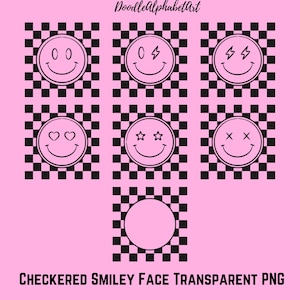 Transparent Smiley Face PNG, Checkered Smiley Face PNG Bundle, Dalmatian Checkered Smiley Face PNG Bundle, Bright Groovy Dots Alphabets