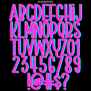 Neon pink Uppercase Scribble Doodle Font PNG