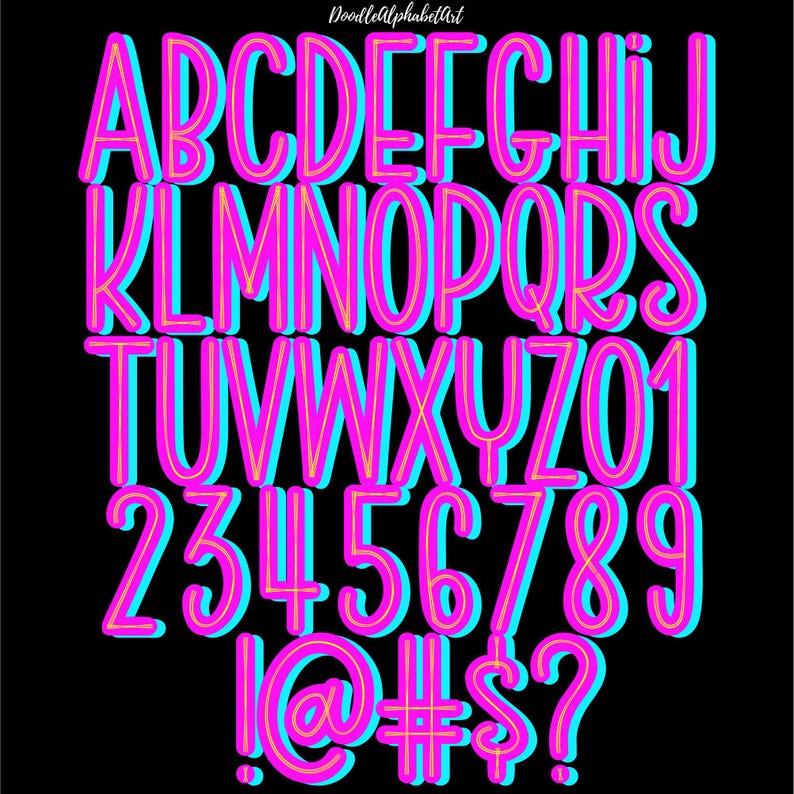 Neon pink Uppercase Scribble Doodle Font PNG