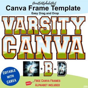 Varsity Sport Canva Frames Alphabet: Drag & Drop Photo Template (Digital Download)
