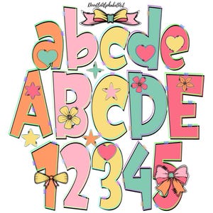 Doodle Alphabet PNG Set: Teacher Colors, Kids ClipArt (Digital Download)