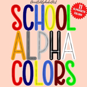 School Colors Doodle Alphabet PNG Bundle: 11 Alpha Sets (Digital Downloads)