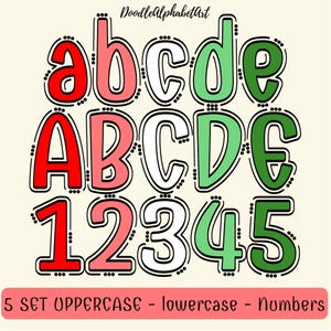 Outlines and Dots Doodle Christmas Alphabet PNG Bundle, Handwritten Letters, Doodle Fonts, Christmas Color Palette, Digital Downloads Crafts