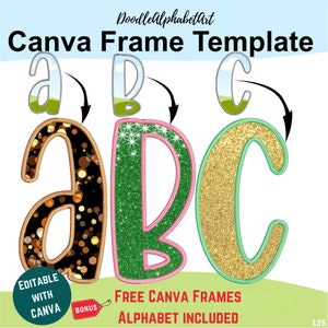 Faux Embroidery Canva Frame Template: Doodle Alphabet PNG (Digital Download)