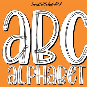 Scribble Black Lines on White Background Alphabet PNG, Hand Drawn Scribble Doodle Alphabet PNG for Sublimation Designs or DIY projects