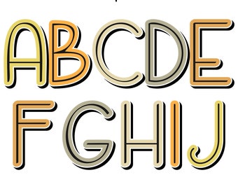 Black CenterLine Comic Font Doodle Alphabet, Block Shadow, Fall Color : Arylide Yellow, Butterscotch, Hampton, Heathered Grey, Indian Yellow