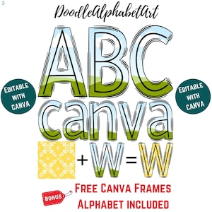 Canva Frame Template Scribble letters PNG, Center Line underline Doodle Alphabet Editable Canva Frame Bundle, Hand Drawn Sublimation Designs
