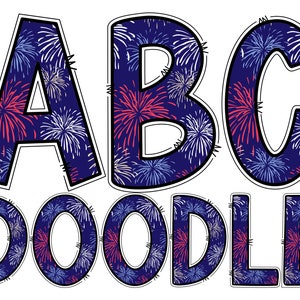 Fireworks Doodle Digital Alphabet Letters PNG, Hand Drawn Digital Alphabet Sublimation Clipart PNG