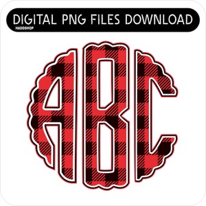 Buffalo Plaid Christmas Monogram Alphabet PNG, Doodle Buffalo Plaid Monogram Letters PNG. Hand drawn clipart