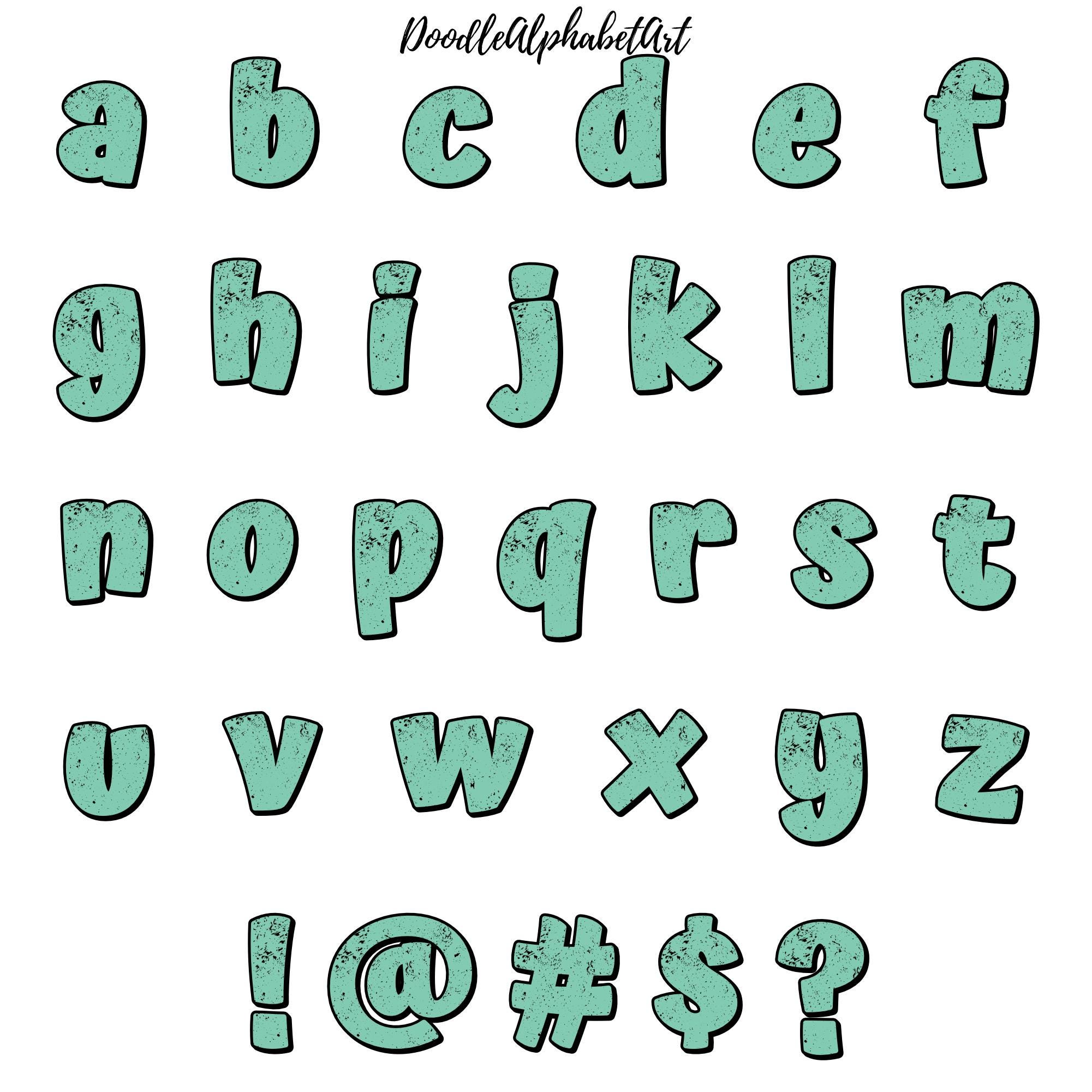 Retro Doodle Alphabet PNG Bundle: Distressed Grunge Texture, 5 Vintage ...