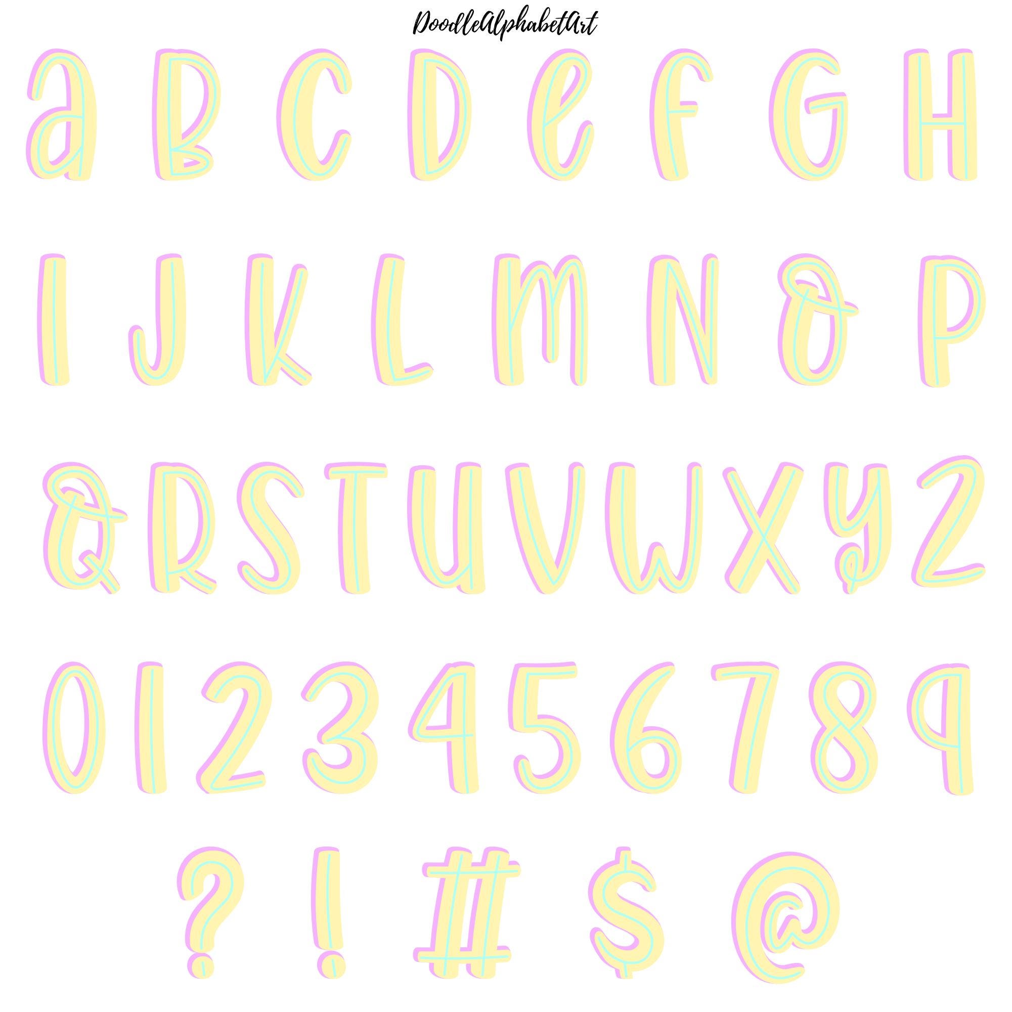Pastel Doodle Alphabet PNG Bundle | 5 Centerline Alpha Sets for DIY ...