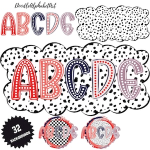 Scribble Smear Patriotic Alphabet PNG, 4th of July American Flag Letters, 5 Alpha Sets, USA Alphabet with Dalmatian Background for DIY Craft