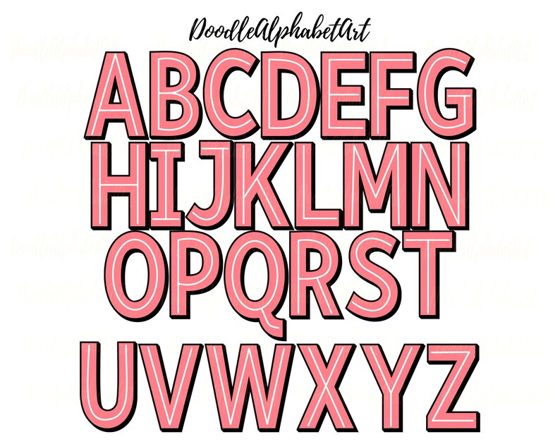 Block Shadow Letters PNG in 8 Pastels Color White Center Line - Etsy