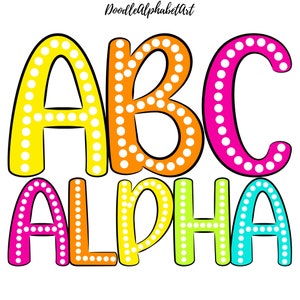 Polka dot Letters PNG, Marquee Alpha PNG Bundle, Vibrant Bright Colors, 5 Alpha Sets, Handwritten Dots Alphabet PNG, Digital Downloads