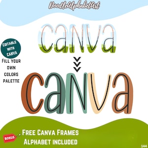 Canva Frames Centerline Doodle Alphabet, Separated Page Canva Template, Fill your own colors palette