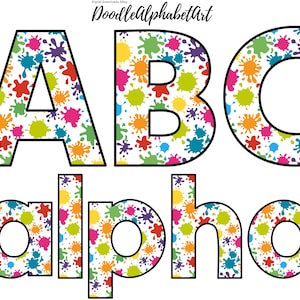 Paint Splatter Alphabet letters PNG, Doodle Alphabet PNG Bundle, Hand Drawn Sublimation PNG Designs Digital Downloads