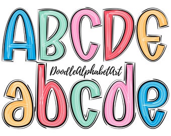 Scribble Letters PNG, Black And White Splash Lines Doodle Alphabet PNG Bundle with Bright Colors, Digital Hand Drawn Sublimation Designs