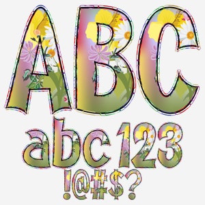 Flower Doodle Alphabet PNG: Digital Letters & Numbers (Digital Download)