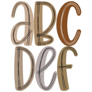 Scribble letters png in 6 COLORS, Boho Neutrals Digital Doodle Alphabet PNG Bundle, Hand Drawn Sublimation PNG Designs Digital Downloads