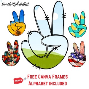 CANVA Frames, Hand Peace Sign, Add Your Own Pattern Hand Peace Sign, Editable Canva Frame Designs, Easy Drag and Drop Photo or Patterns