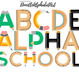 School Alphabet Letters PNG: Hand Drawn, 5 Styles (Digital Download)