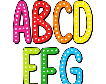 Doodle Dots Alphabet PNG Bundle: Bright Polka Dot Letters (digital