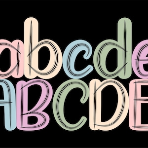 Scribble letters PNG with Soft Pastels From Nature Colors, Hand Drawn Digital Doodle Alphabet PNG Bundle for Sublimation Designs or DIY