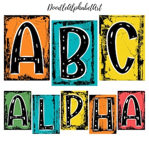 Distressed Grunge Blocks Font PNG, Bright Color Palette, Black and ...