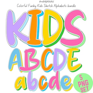 Funky Kids Sketch Alphabet PNG Bundle: Colorful Hand-Drawn Letters (Digital Download)